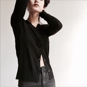 Everlane Black Merino Wool Button Down Cardigan